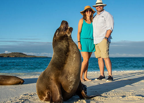 Couple with sea lion