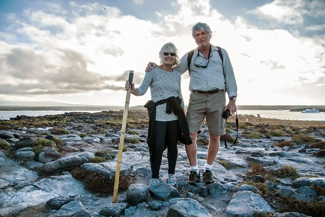 Couple trekking in the Galapagos Islands